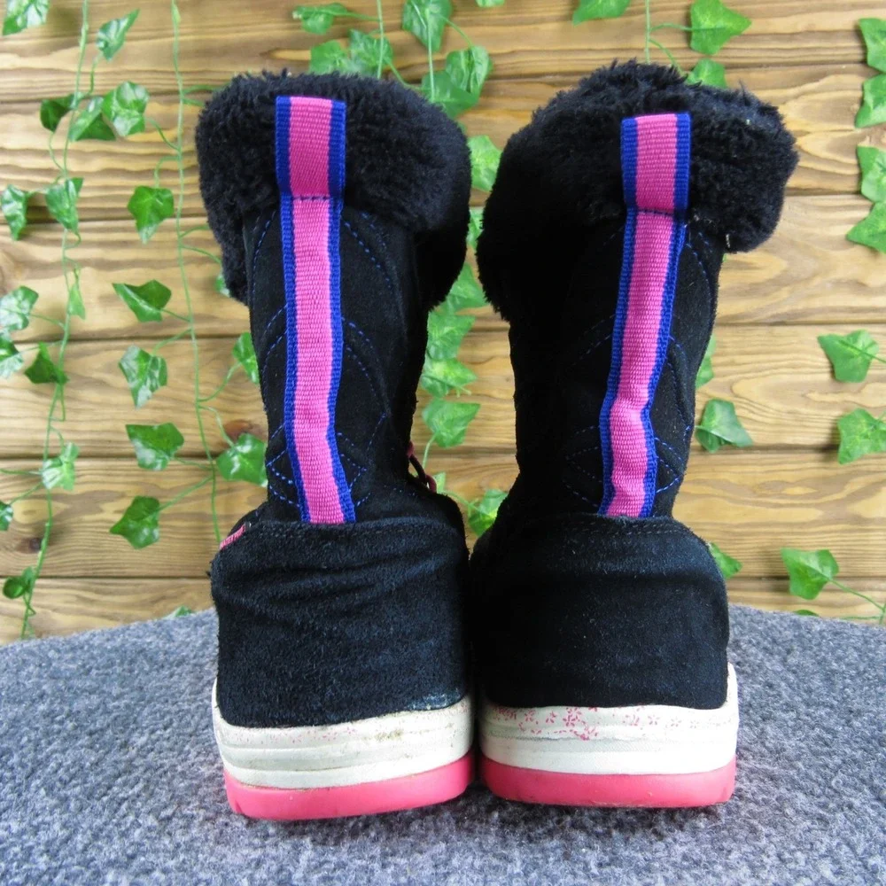 Jambu Black Suede‎ Winter Boots Girls 4 Pink Sole Faux Fur Lace Up Waterproof